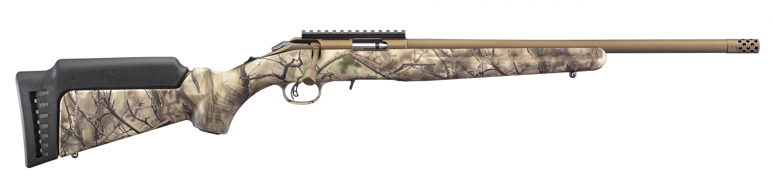 Ruger American 22Mag Brnz/Camo 18″ 8373 | Bronze/Go Wild Camo Ru8372 Scaled