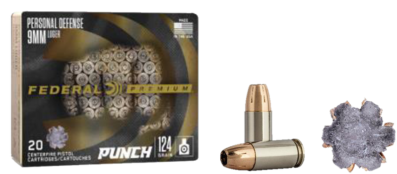 Federal Premium Punch Rounds Brass 9Mm 20-Rounds 124 Grain Jhp 121123