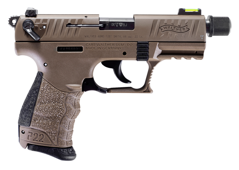 Walther P22 Q Flat Dark Earth .22 Lr 3.42&Quot; Barrel 10-Rounds Fiber Optic Front Sight Gag Res Wa5120753