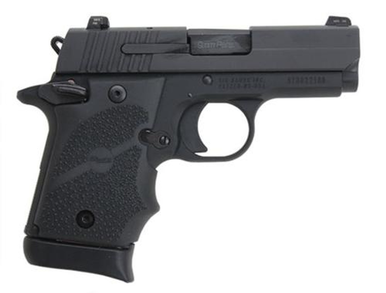 Sig P938 9Mm 3In Nitron Black Sao Siglite Black Rubber Grip (1) 7Rd Steel Mag Ambi Safety